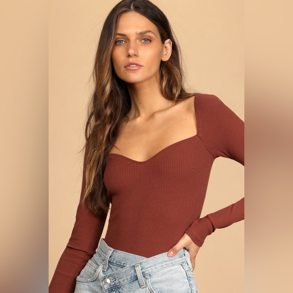 Washed burgundy ribbed long sleeve bodysuit